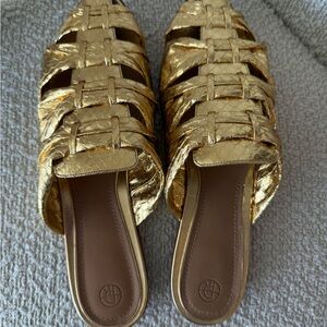 The Row Gold Woven Mules